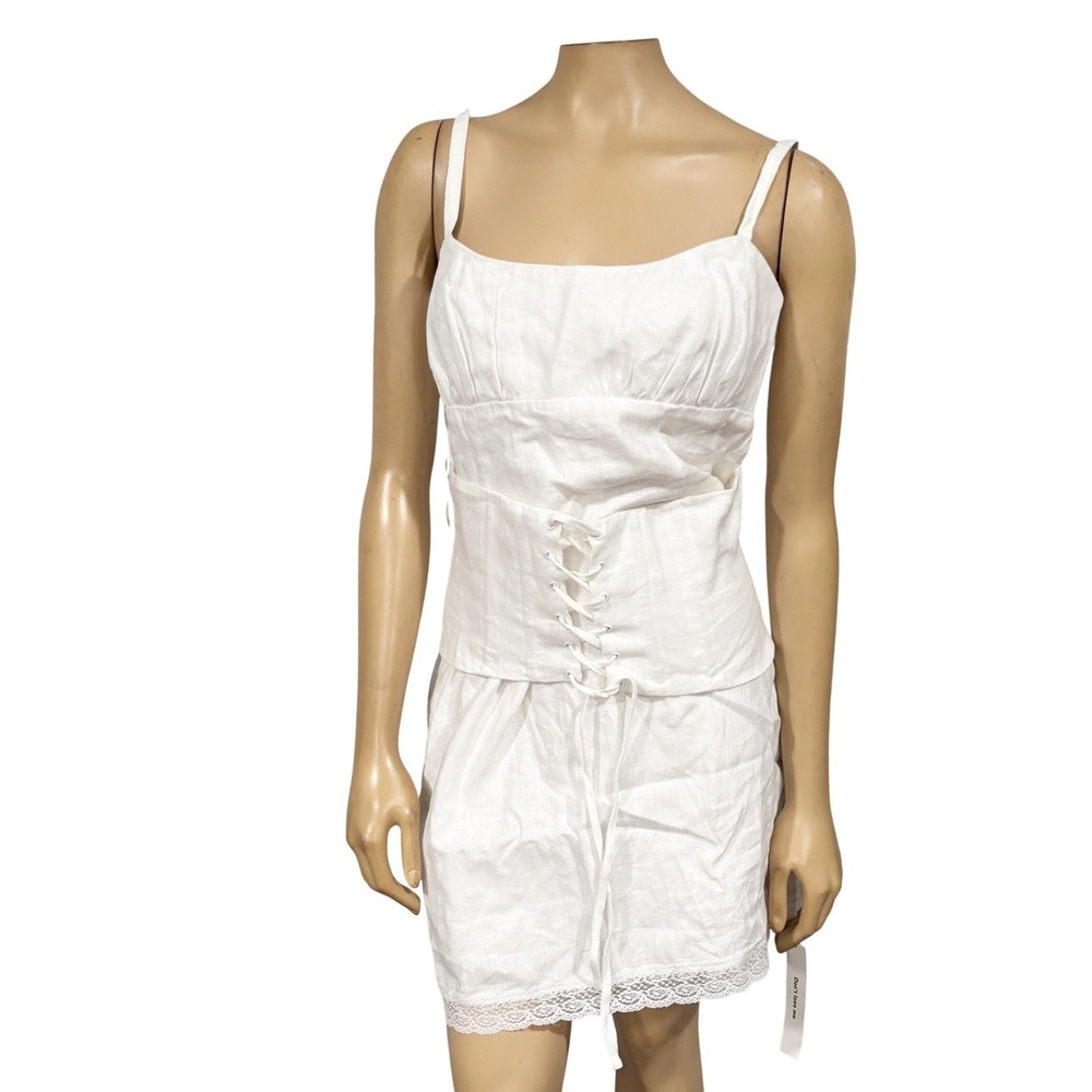 Reformation Ainsley White Linen Lace-Up Corset Mini Dress Coquette NWT 10